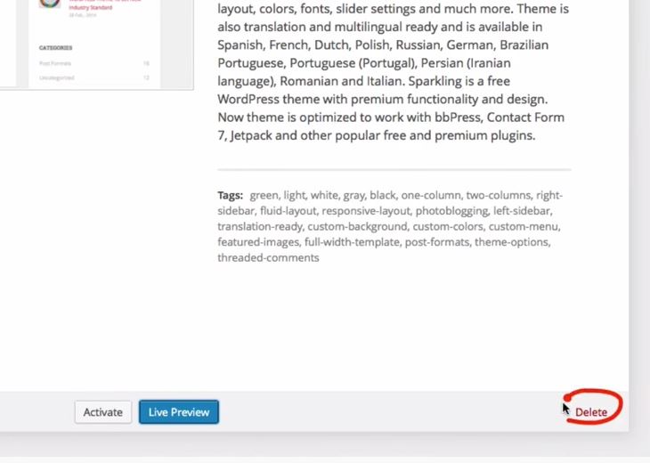 delete theme in wordpress