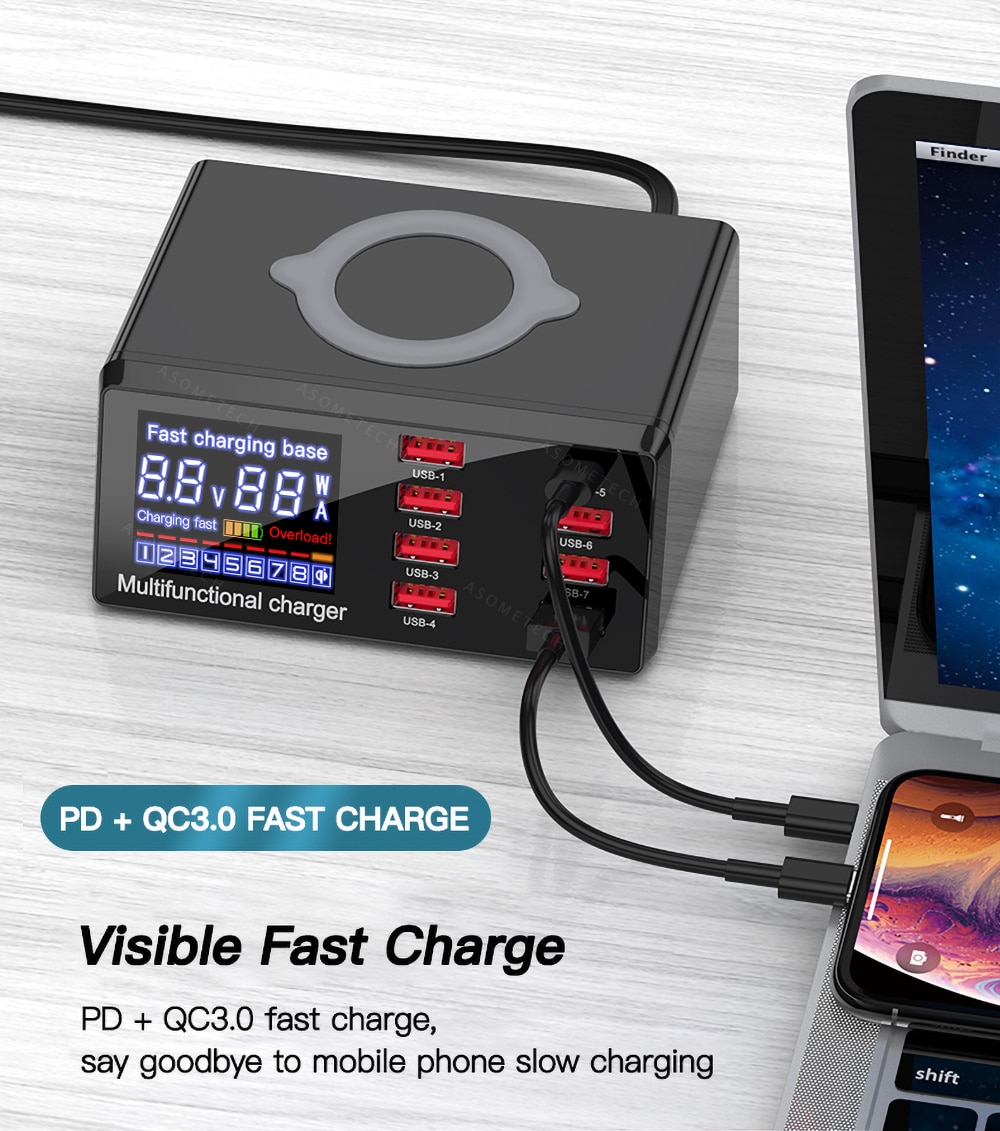 8 USB Ports and Wireless Charge Charging Station AU EU US UK Plug